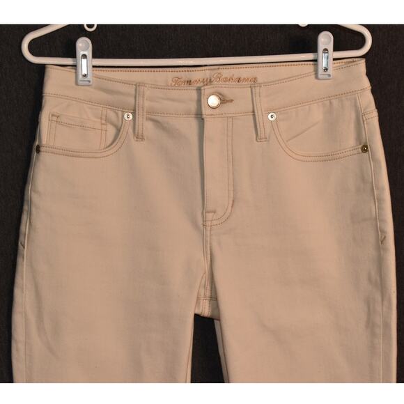 Tommy Bahama Women's 8/27 Khaki Mid Rise Crop Mini Boot Indigo Palms Pants - Picture 2 of 8